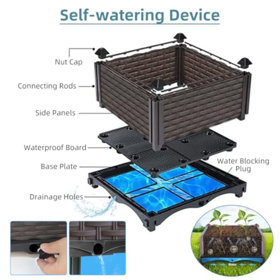 야외용 자동 급수식 화분, 파티오, 발코니, 데크용;  - Self-Watering Planter 리뷰 및 가격