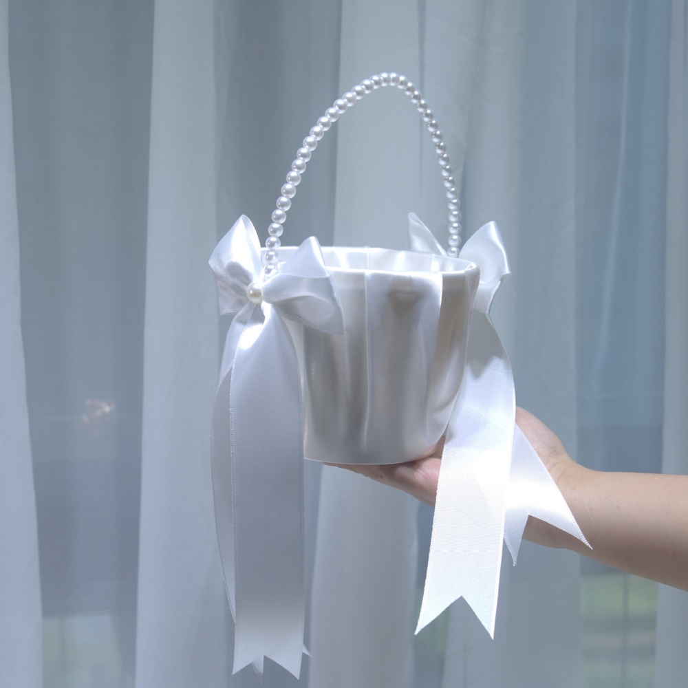 웨딩식 신부 파티 장식용 흰색 새틴 리본 꽃다발 바구니 - Gardening Tools Girls 리뷰 및 가격